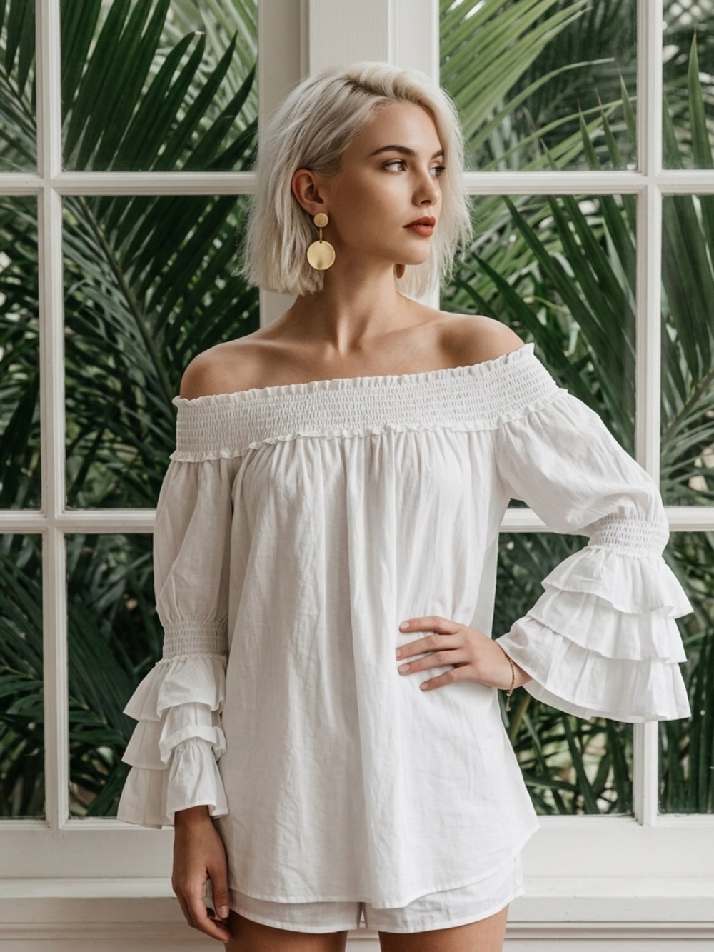 Gracia Off Shoulder Ruffle Sleeve Dress / Tunic NWOT
